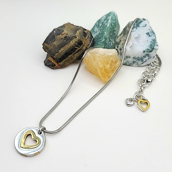 Brighton "DEJA VU" Heart Two-Tone Reversible Pendant w Cut-Out & Dots 💛 - Picture 2 of 11